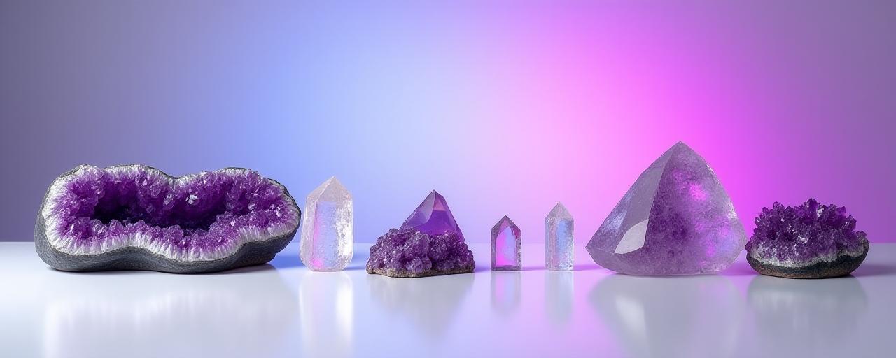 Stacked crystal specimens on high-tech surface